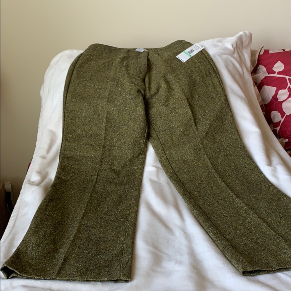 Green and black tweed slacks that are lined.